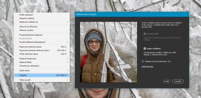 Aplikování super rozlišení na fotku v prostředí Camera RAW