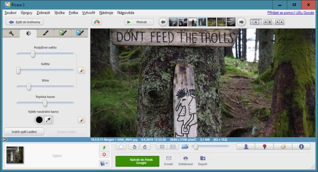 Google Picasa - úprava pomocí posuvníků
